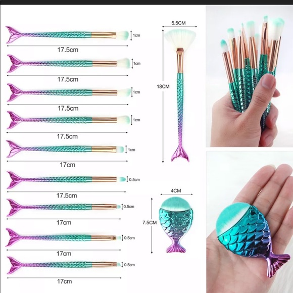 11 piece mermaid tail make up brush set - Picture 4 of 7